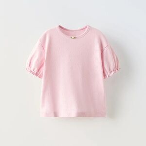 Zara Pink pointelle Kids Shirt with Puff Sleeves pink 6y